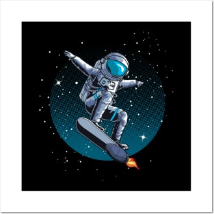 Astronaut skateboarding in space Posters and Art